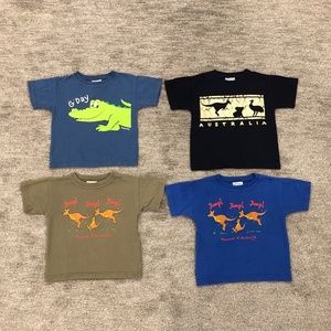 Toddler T-Shirts - Set of 4 - Crocodile - Kangaroos - Size 2 - Australian Grown